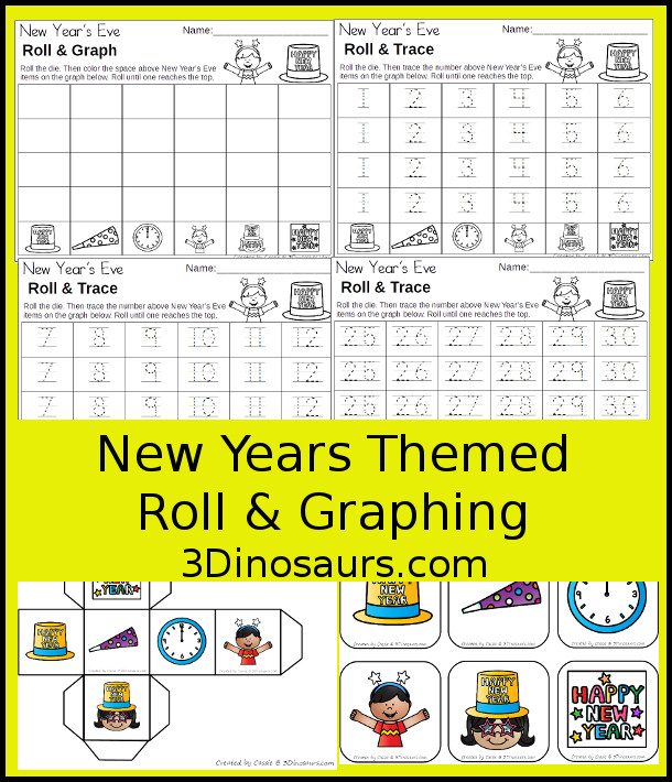 Free New Years Graphing - with graphing or tracing numbers options - 3Dinosaurs.com #graphing #mathforkids #kindergarten #prek #freeprintable 