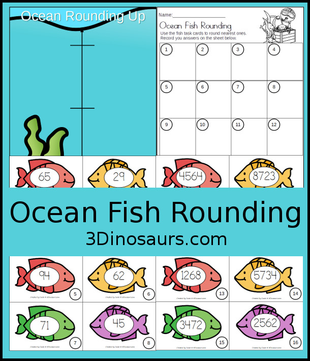 Free Ocean Animal Rounding by Place Value - ones, tens, hundreds, thousands with sorting mat and recording sheets - 3Dinosaurs.com