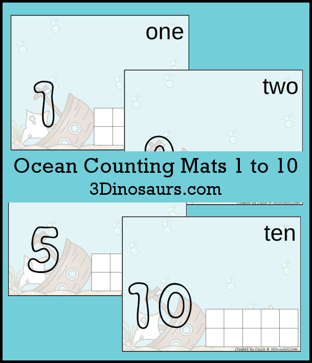 Free Ocean Themed Counting Mats: Number 1 to 10  - 3Dinosaurs.com