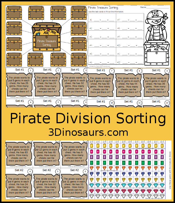 Free Pirate Treasure Division Sorting Task Cards - with sorting mat, recording sheet and 2 sets of task cards - 3Dinosaurs.com