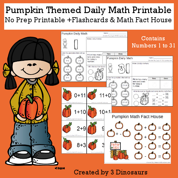Pumpkin Daily Math For the Fall - flashcards Addition & subtraction, math fact house and no-prep printables $6 - 3Dinosaurs.com