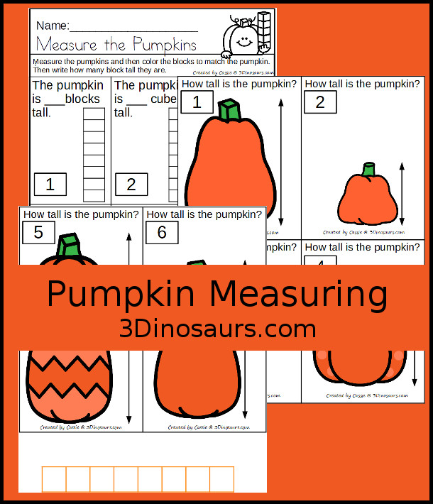 Free Measure the Pumpkin Printable - with 6 fun pumpkins to measure and recording sheet - 3Dinosaurs.com