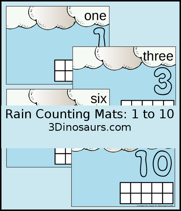 Free Rain Themed Counting Mats: 1 to 10 - hands-on math with playdough number and ten frames - 3Dinosaurs.com