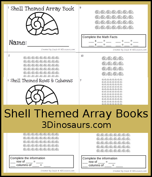Free Shell Themed Array Math Fact Books - two books with arrays and math facts or rows and columns - 3Dinosaurs.com