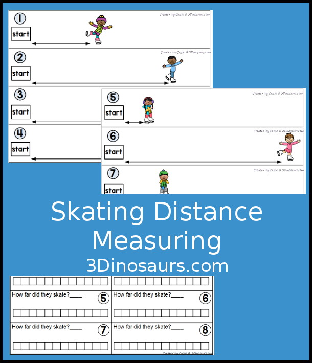 Free Measure Distance the Skating Printable - a fun way to work on measuring with measuring how far kids have skated. A fun change for a winter sports theme for kids. - 3Dinosaurs.com