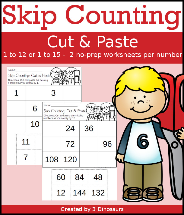 Easy No-Prep Skip Counting Cut & Paste - easy no-prep printables with numbers 1 to 12 for skip counting 24 pages $ - 3Dinosaurs.com