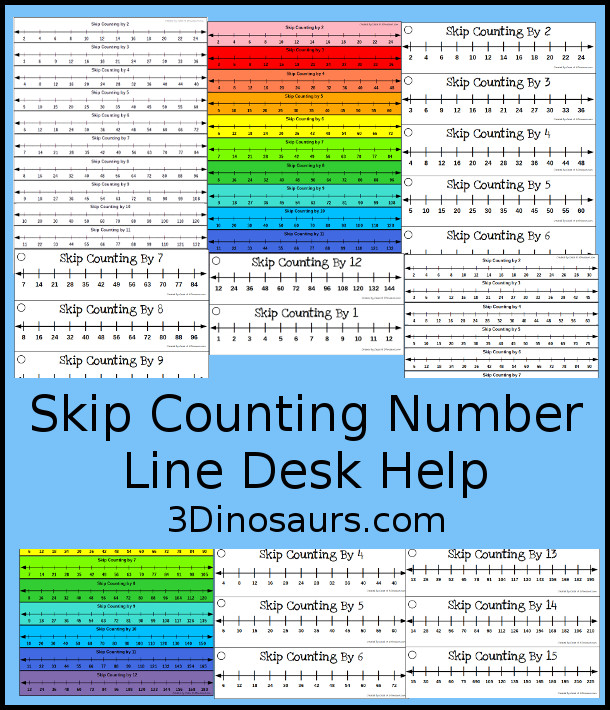 Free Skip Counting Desk Help & Number Line Bookmarks - help desk pages for 2 to 12 or 2 to 15 plus skip counting number line bookmarks for 1 to 12 or 1 to 15  - 3Dinosaurs.com