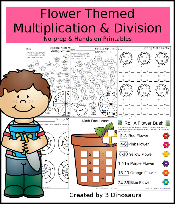 Flower Themed Multiplication & Division Set - 100 pages of no-prep and hands-on printables $ - 3Dinosaurs.com