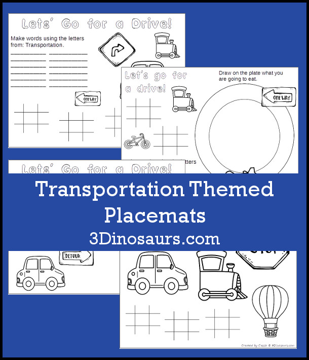 Free Transportation Themed Placemats - 4 different placemats to pick from - 3Dinosaurs.com