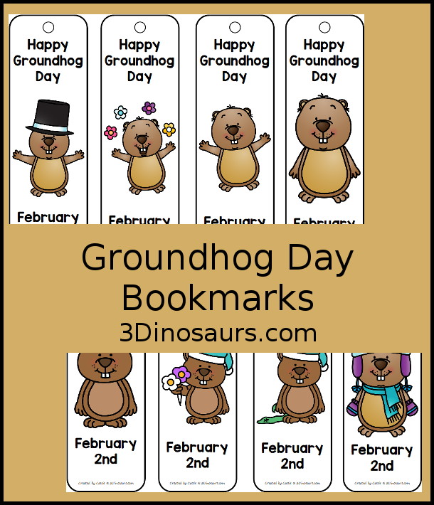 Free Groundhog Day Bookmarks - 12 different ones to pick from for talk like a pirate day! - 3Dinosaurs.com