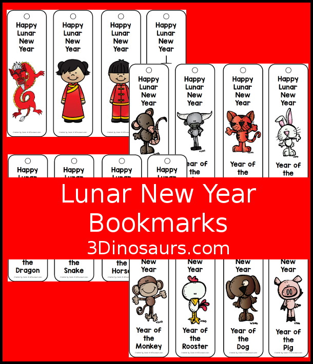 Free Lunar New Year Bookmarks - for bookmarks for the lunar new year and then the 12 animals of the zodiac bookmarks for kids - 3Dinosaurs.com