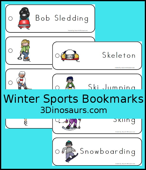 Free Winter Sports Bookmarks - 12 different ones to pick from for talk like a pirate day! - 3Dinosaurs.com