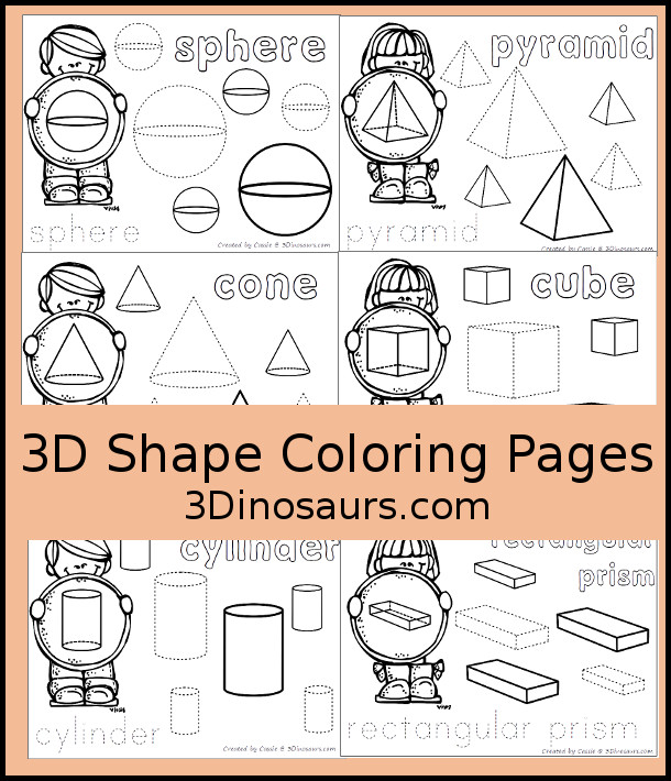 Free 3D Shape Coloring Pages - with 7 pages of printables with 3D shapes for kids to learn. - 3Dinosaurs.com
