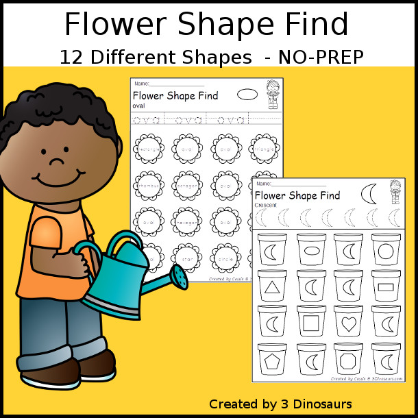Flower Shape Find - easy to use no-prep printable $ - 3Dinosaurs.com