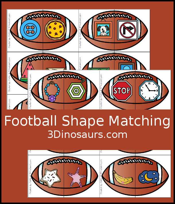 Free Football Shape Matching Puzzles - 12 shapes to match in 2 piece puzzles - 3Dinosaurs.com