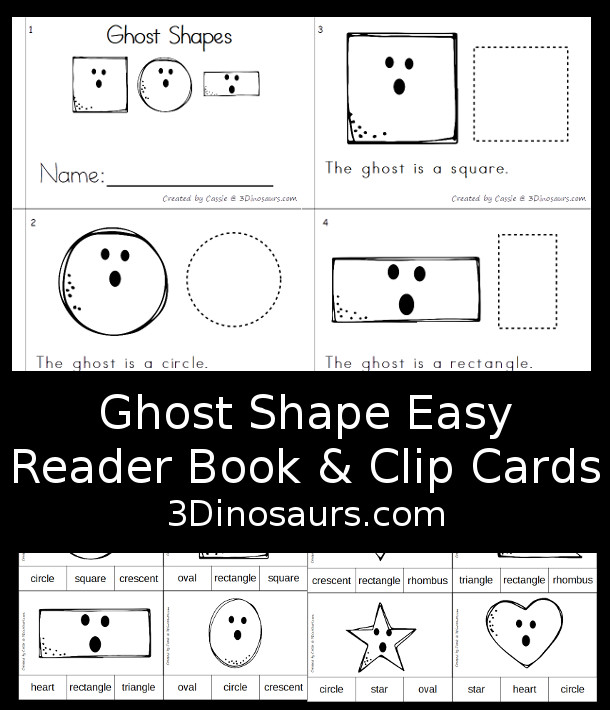 Free Ghost Shape Easy Reader Book & Clip Cards with a 10 page book and matching 9 shapes clip cards for kids to learn with - 3Dinosaurs.com