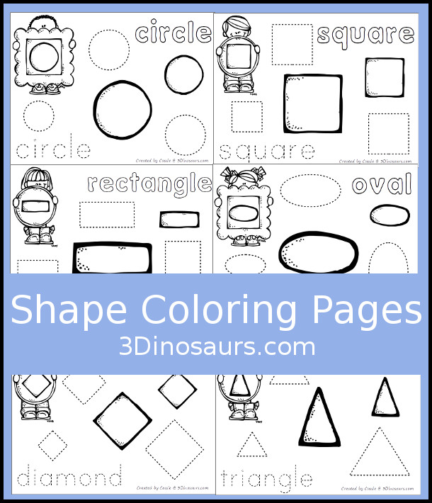 Shape Coloring pages with 12 shapes for kids to learn in an easy no-prep printable - 3Dinosaurs.com
