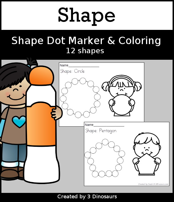 Shape Dot Marker & Coloring Page Printables a fun shape dot marker worksheet with coloring for the shape that works great with kids. - 3Dinosaurs.com
