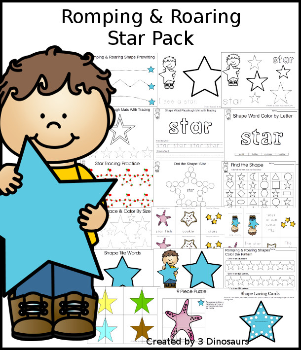 Romping & Roaring Star Pack - 40 pages of activities all with a Star theme for kids. - 3Dinosaurs.com