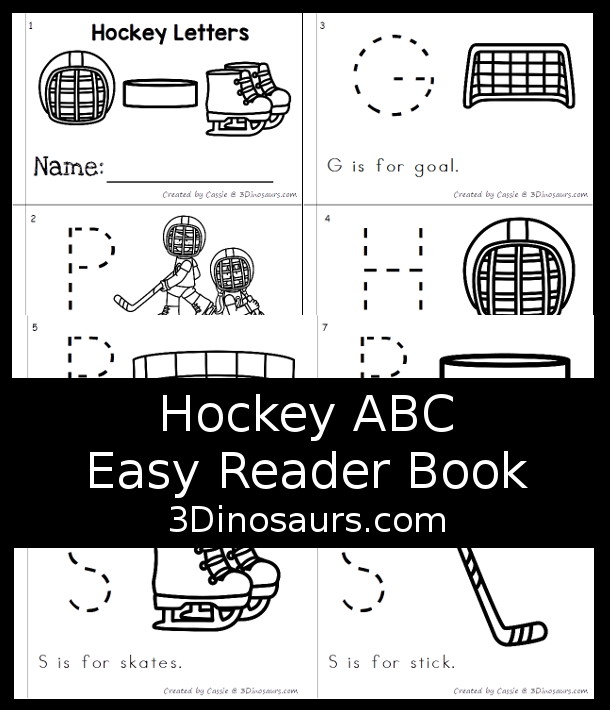 Free Hockey ABC Easy Reader Book Printable - a fun hockey letter book for kids a fun way to work on learning letters and hockey words. - 3Dinosaurs.com