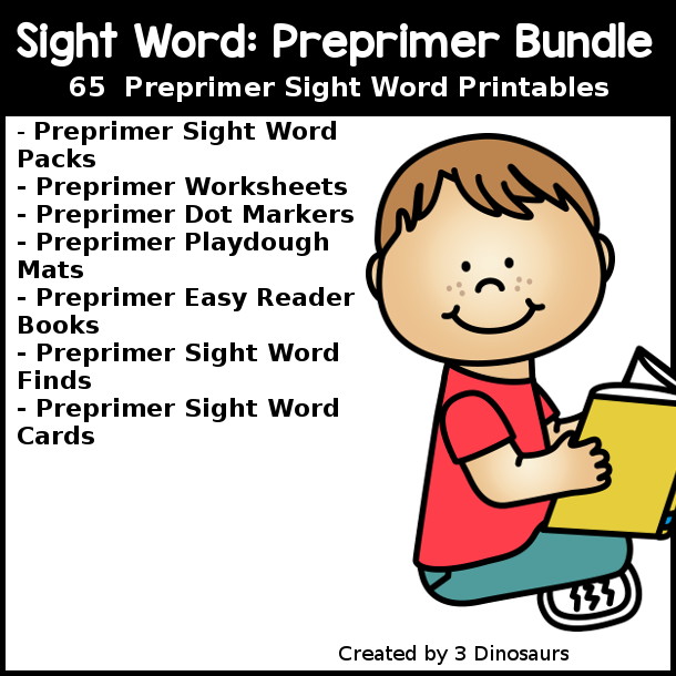 Preprimer Sight Word Bundle - all the sight word printables in my store for Preprimer list - 3Dinosaurs.com