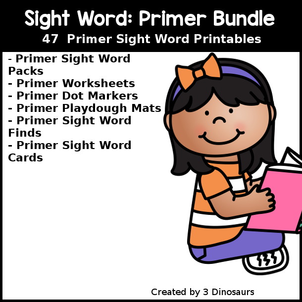 Primer Sight Word Bundle - all the sight word printables in my store for primer sight word list - 3Dinosaurs.com