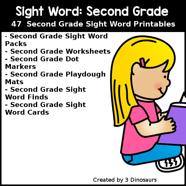 Second Grade Sight Word Bundle - all the sight word printables in my store for second Grade sight word list - 3Dinosaurs.com