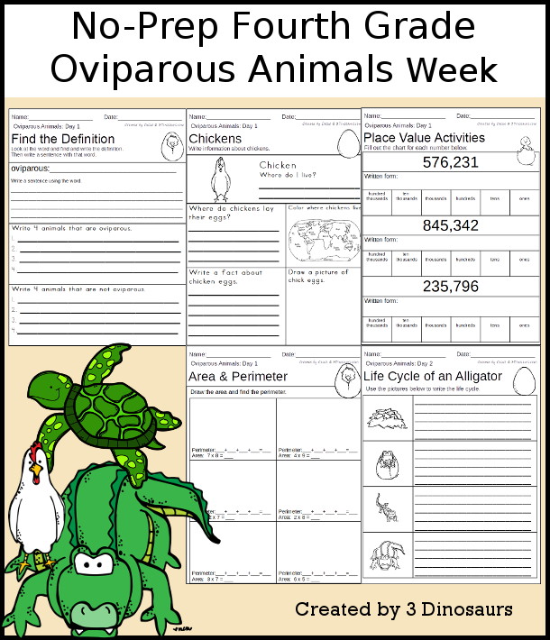 No-Prep Oviparous Animals Weekly Packs for Fourth Grade with 5 days of activities to do to learn with a spring -oviparous-animals-  - 3Dinosaurs.com