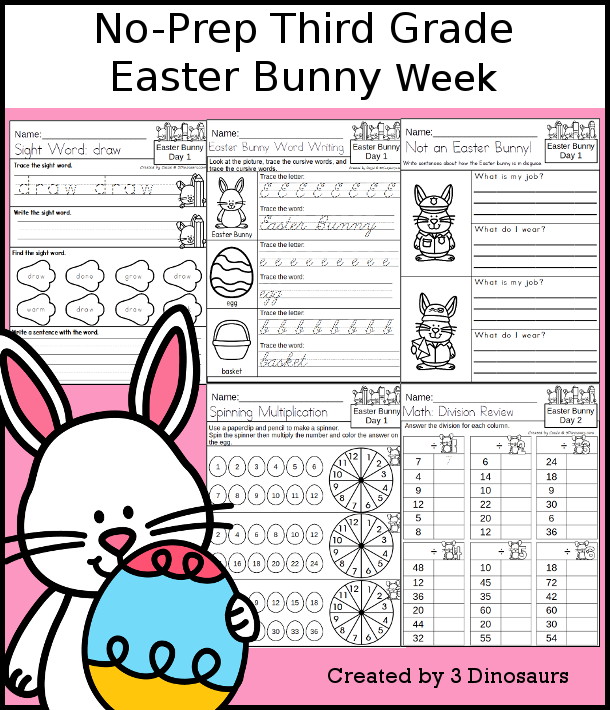 No-Prep Easter Bunny Weekly Packs for Third Grade with 5 days of activities to do to learn with a spring Easter Bunny.  - 3Dinosaurs.com
