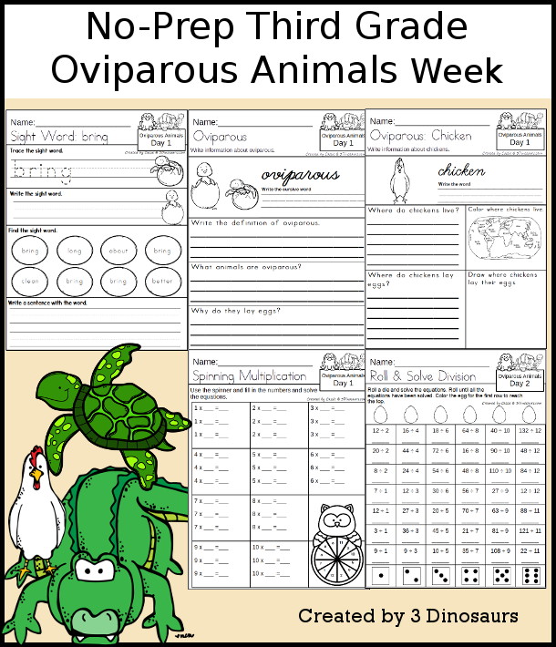 No-Prep Oviparous Animals Weekly Packs for Third Grade with 5 days of activities to do to learn with a spring Oviparous Animals.  - 3Dinosaurs.com